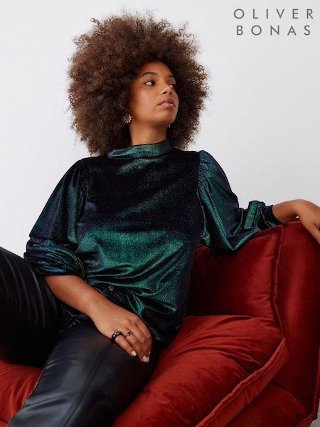 Oliver Bonas Green Iridescent Green Velvet Long Sleeve Top (Q81112) | €21.50