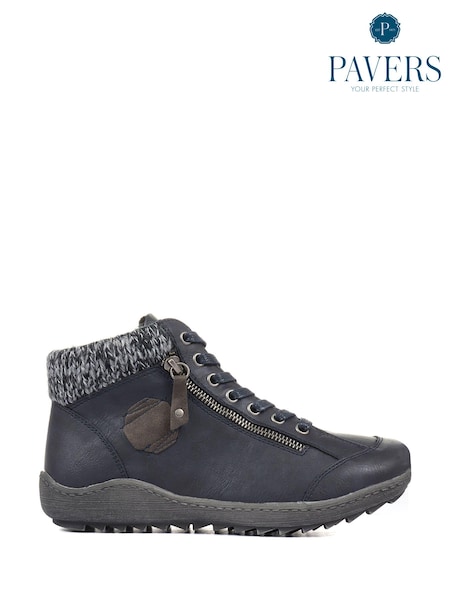 Pavers Blue Knitted cuff Lace up Ankle Boots (Q81182) | AED262