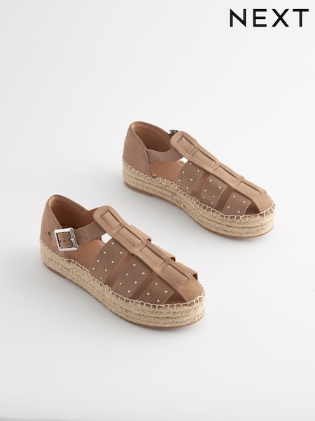 Taupe rjava - Forever Comfort® Leather Chunky Fisherman Espadrille Shoes (Q81234) | € 29