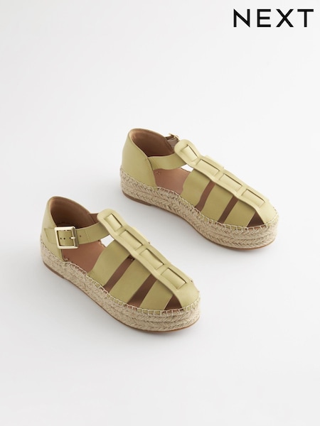 Verde lămâie - Forever Comfort® Leather Chunky Fisherman Espadrille Shoes (Q81235) | 197 LEI