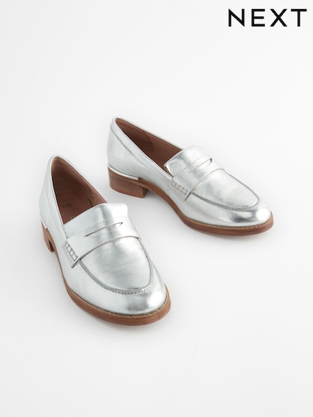 Silver Forever Comfort® Leather Suede Back Trim Detail Loafers (Q81244) | €9