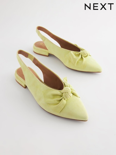 Lime Green Forever Comfort® Leather Point Toe Bow Slingback Shoes (Q81267) | €14.50