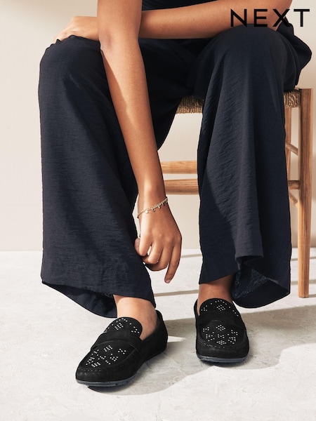Black Forever Comfort® Leather Stud Driver Shoes (Q81271) | €21