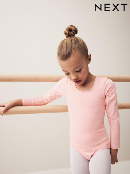 Розовый - Stretch Long Sleeve Leotard Bodysuit (2-10yrs) (Q81333) | €11