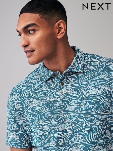 Blue Wave Textured Print Polo Shirt (Q81377) | €6
