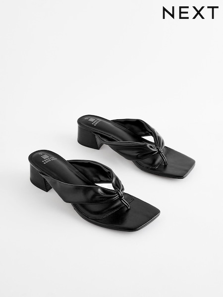 Black Forever Comfort® Toe Post Block Heel Mules (Q81416) | €17.50