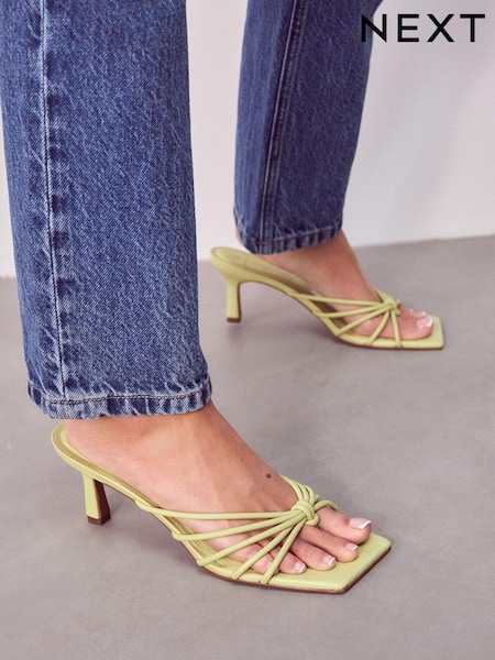 Lime Green Signature Leather Toe Post Mule Heels (Q81433) | €15