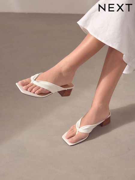 White Forever Comfort® Toe Post Block Heel Mules (Q81461) | €9
