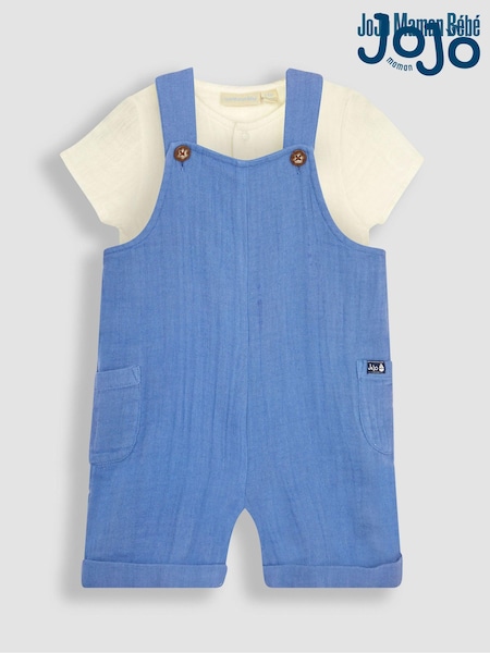 JoJo Maman Bébé Denim 2-Piece Cheesecloth Dungarees & Shirt Bodysuit Set (Q81634) | €42