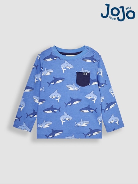 JoJo Maman Bébé Blue Shark Contrast Pocket Top (Q81662) | €20