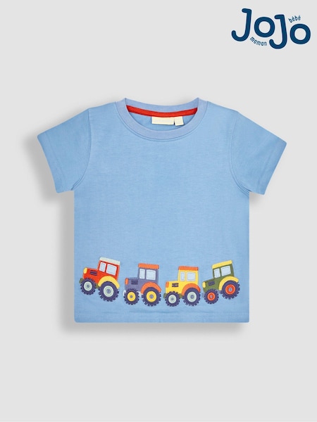 Cu model tractor albastru - Tricou cu bordură aplicată JoJo Maman Bébé (Q81671) | 95 LEI