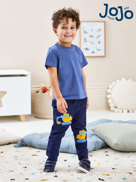JoJo Maman Bébé Navy Blue Digger Appliqué Pet in Pocket Joggers (Q81680) | €32