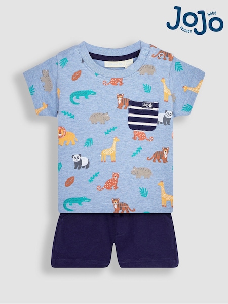 Blau, Safari - JoJo Maman Bébé Printed T-Shirt & Shorts Set (Q81684) | 40 €