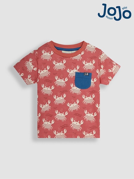 JoJo Maman Bébé Orange Nautical Crabs Contrast Pocket T-Shirt (Q81697) | €23