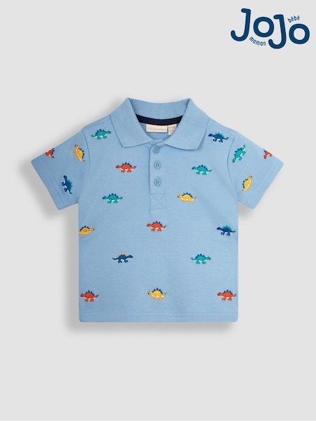 JoJo Maman Bébé Blue Dino Embroidered Polo Shirt (Q81701) | €30