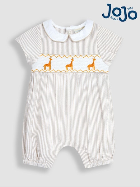 JoJo Maman Bébé Natural Giraffe Smock Romper (Q81702) | €42