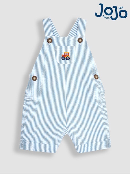 JoJo Maman Bébé Blue Tractor Pocket Seersucker Stripe Dungarees (Q81710) | €39