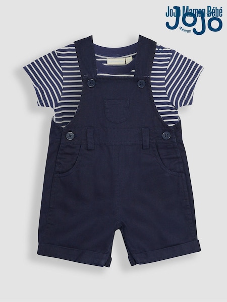 JoJo Maman Bébé 2-Piece Twill Dungarees & Stripe T-Shirt Set (Q81718) | €49