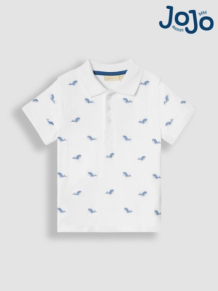 JoJo Maman Bébé White Whale Short Sleeve Embroidered Polo Shirt (Q81724) | €30