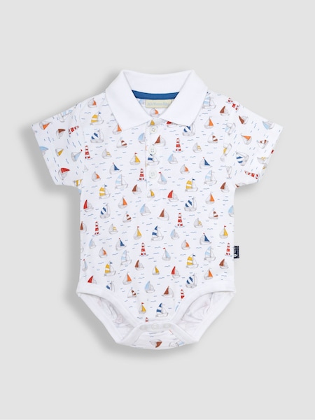 JoJo Maman Bébé White Sailboat Polo Shirt Bodysuit (Q81733) | €23