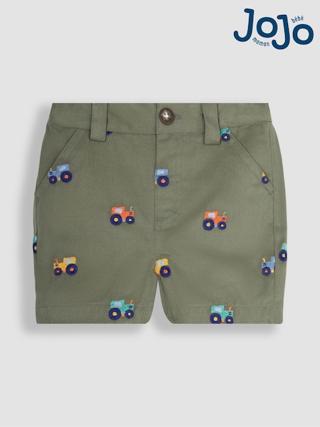 JoJo Maman Bébé Khaki Green Tractor Embroidered Twill Shorts (Q81734) | €32