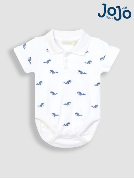 JoJo Maman Bébé White Whale Embroidered Polo Shirt Body (Q81755) | CA$43