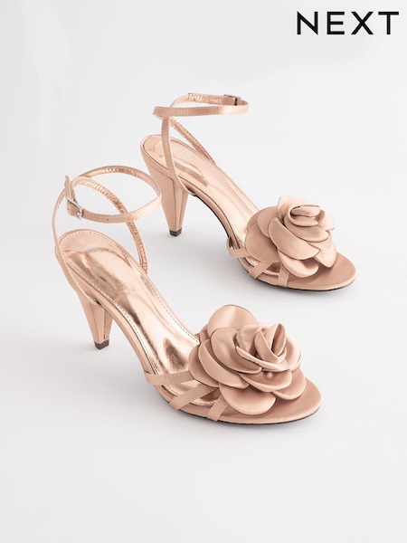 Nude Forever Comfort® Satin Flower Heeled Sandals (Q81782) | 122 QAR