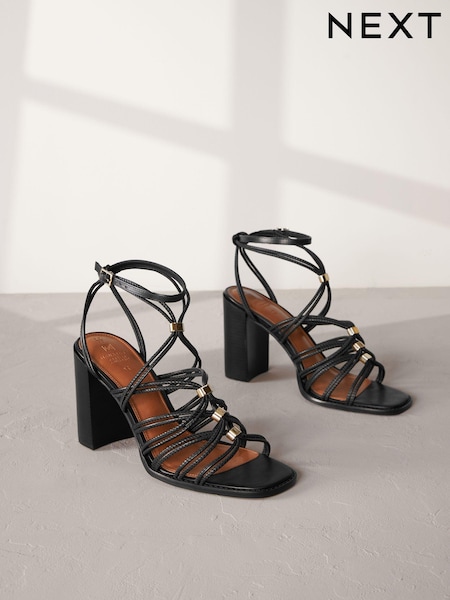 Premium Leather Hardware Detail Block Heel Sandals (Q81812) | ‏193 ر.س.‏