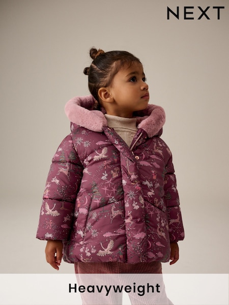 Berry Red Shower Resistant Faux Fur Lined Hooded Padded Coat (3mths-7yrs) (Q81813) | €24 - €28