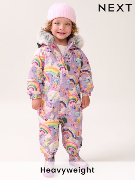 Purple Unicorn Waterproof Faux Fur Trim Printed Snowsuit (3mths-7yrs) (Q81855) | €39 - €44