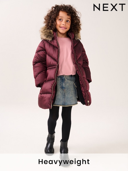 Berry Shower Resistant Faux Fur Trim Padded Coat (3-16yrs) (Q81858) | €20 - €26
