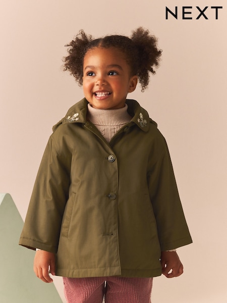 Khaki Green Embroidered Collar Shower Resistant Wadded Coat (3mths-7yrs) (Q81871) | AED99 - AED114