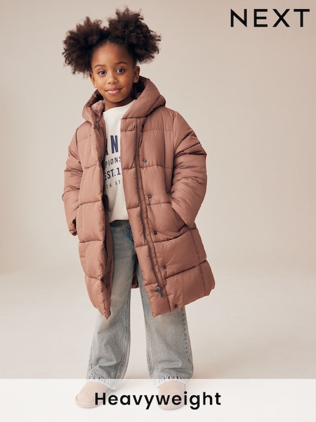 Pink Regular Length Shower Resistant Fur Lined Hooded Padded Coat (3-16yrs) (Q81875) | AED35 - AED45