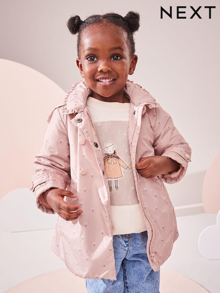Pink Shower Resistant Frill Collar Coat (3mths-7yrs) (Q81877) | AED24 - AED28