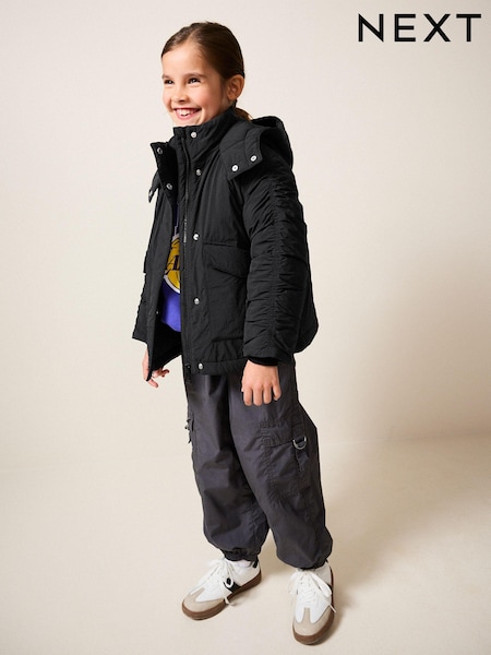 Black Shower Resistant Rouched Sleeve Coat (6-14yrs) (Q81900) | €9 - €11