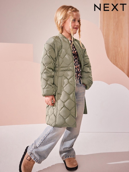 Khaki Green Shower Resistant Onion Quilted Coat (3-16yrs) (Q81904) | AED35 - AED45