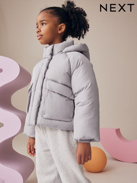 Silver Shower Resistant Crop Padded Coat (2-16yrs) (Q81909) | AED106 - AED142
