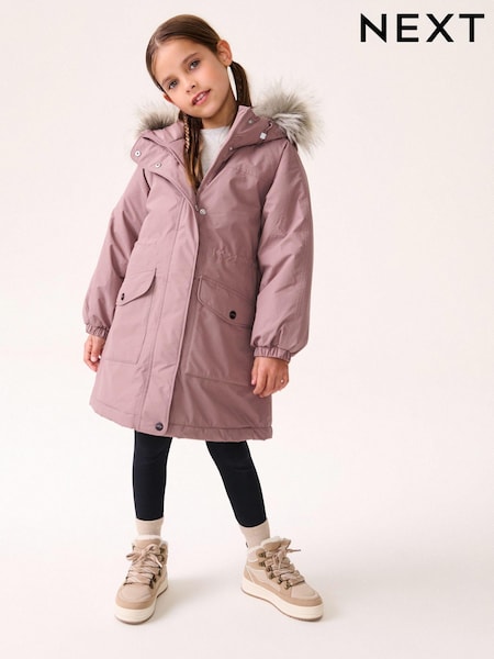 Pink Waterproof Faux Fur Trim Hood Parka Coat (3-16yrs) (Q81917) | €39 - €50