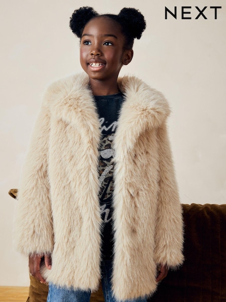 Cream Cream Faux Fur Coat (3-16yrs) (Q81940) | €24 - €30