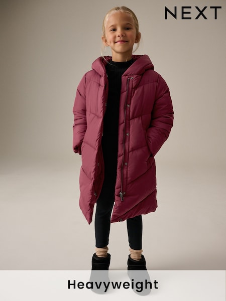 Burgundy Regular Length Shower Resistant Faux Fur Lined Hooded Padded Coat (3-16yrs) (Q81942) | AED35 - AED45