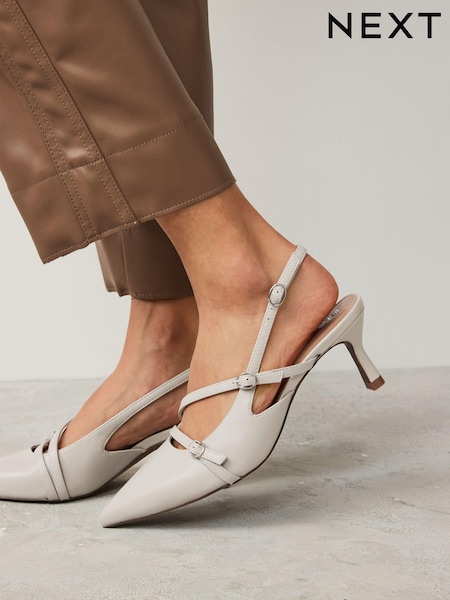 Bone White Forever Comfort® Leather Multi Buckle Slingback Heels (Q82000) | 207 QAR