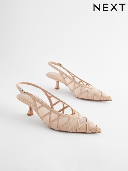Pink Forever Comfort® Mesh Panel Point Toe Slingback Heels (Q82001) | €26