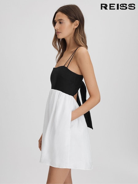 Reiss Black/White Hadley Linen Colourblock Mini Dress (Q82034) | €241