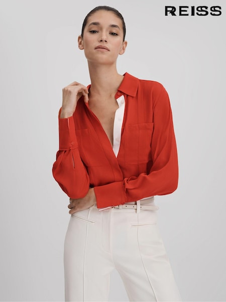 Reiss Red Rose Contrast Trim Button-Through Shirt (Q82041) | €210