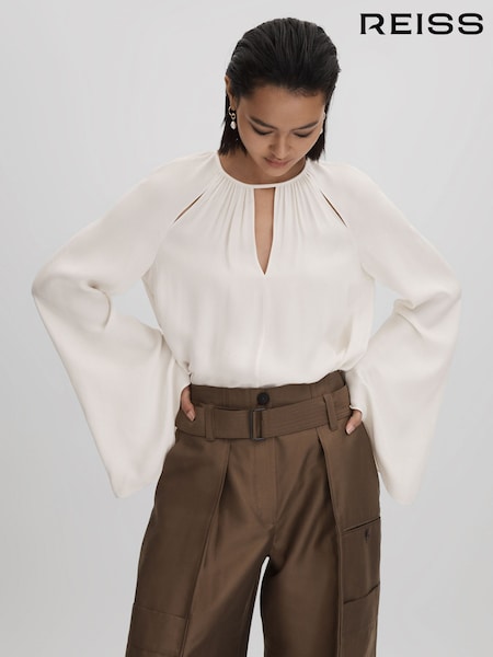 Reiss Ivory Gracie Cut-Out Flute Sleeve Blouse (Q82044) | €55