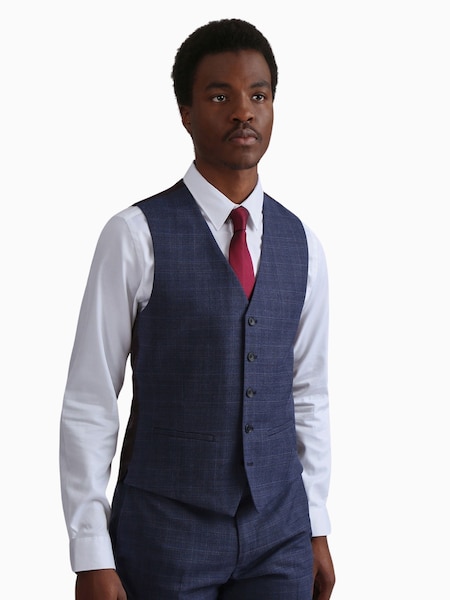 Ted Baker Tailoring Blue Chelia Slim Fit Check Waistcoat (Q82073) | 459 LEI