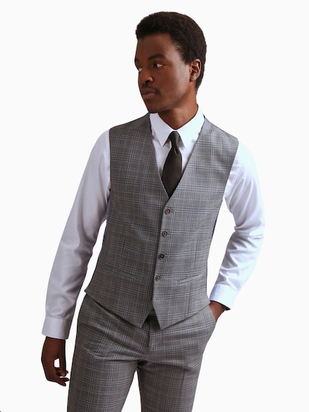 Ted Baker Tailoring Grey Miken Slim Fit Check Waistcoat (Q82079) | 459 LEI