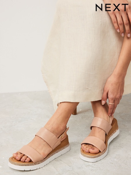 Nude Extra Wide Fit Forever Comfort® Leather Sport Bling Wedges (Q82163) | $55