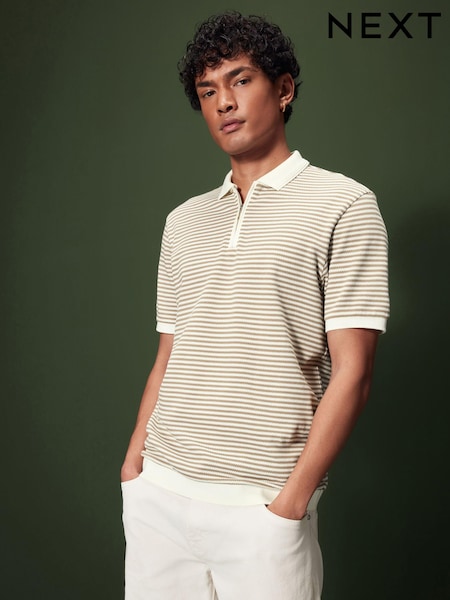 Neutral/White Horizontal Stripe Polo Shirt (Q82200) | €15