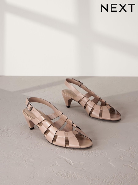 Camel - Signature Leather Cage Slingback Heels (Q82227) | 24 €
